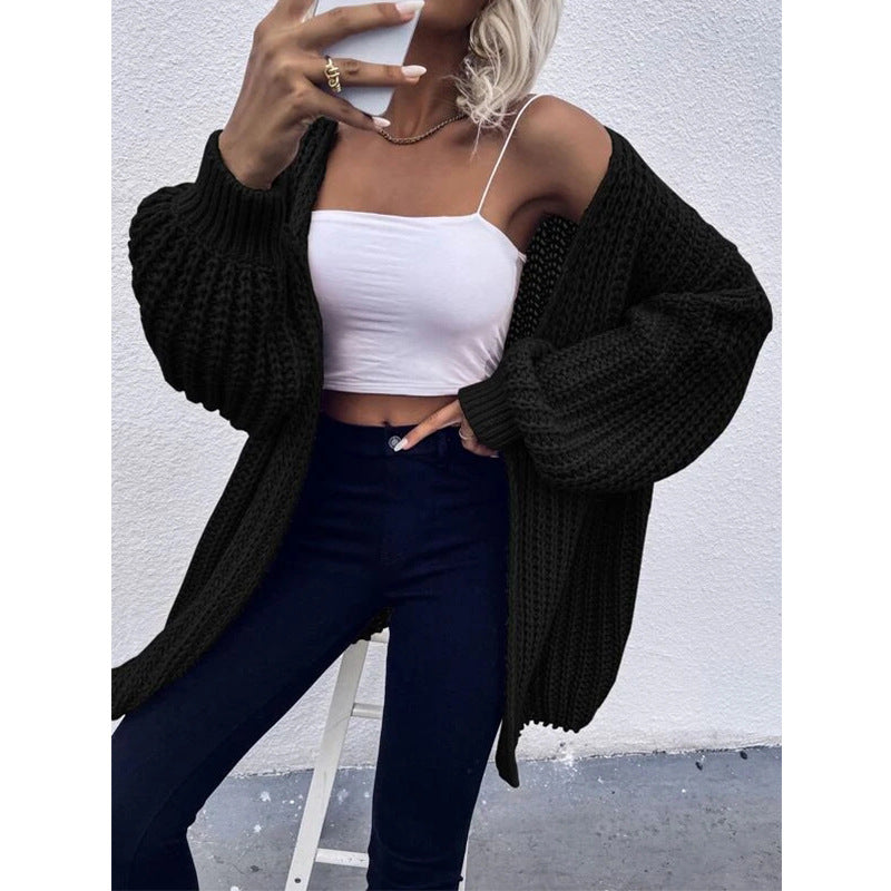 Damen Grobstrickjacke mit voluminösen Ärmeln und offener Front Krohn-e