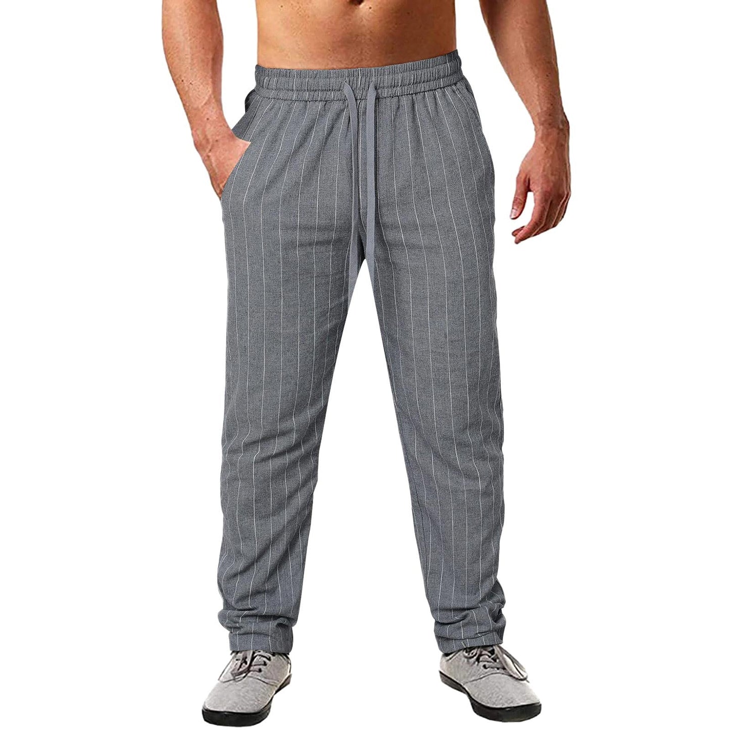 Herren lässige Streifen-Hosen aus Baumwollmix mit elastischem Bund und praktischen Eingrifftaschen Krohn-e