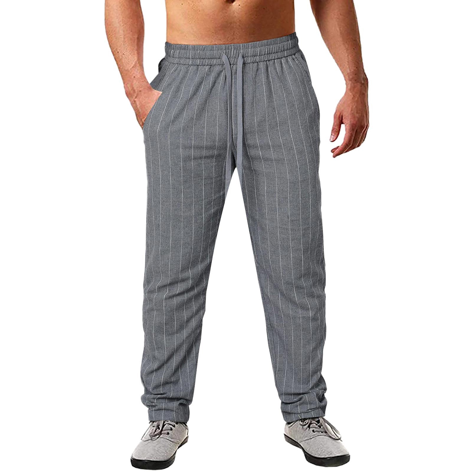 Herren lässige Streifen-Hosen aus Baumwollmix mit elastischem Bund und praktischen Eingrifftaschen Krohn-e