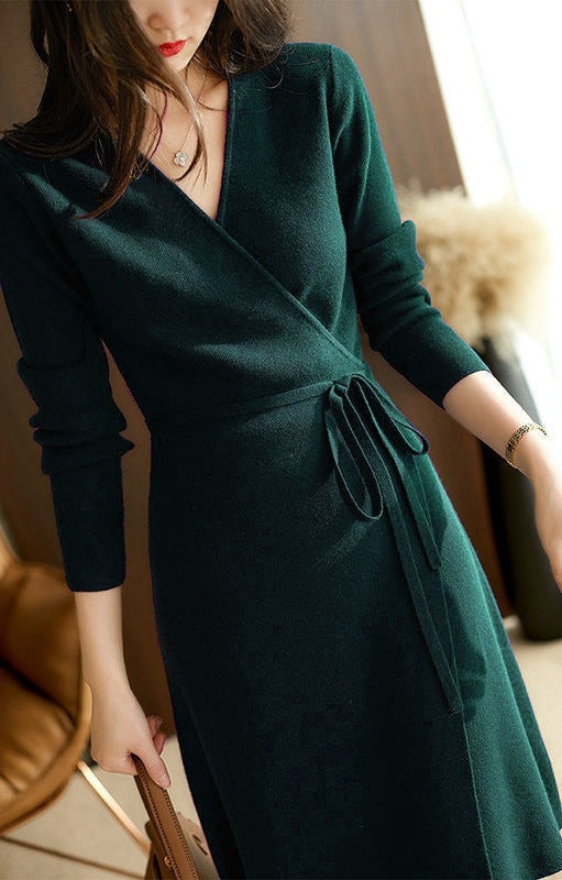 Damen Wickelkleid mit langem Ärmel und eleganter Taillenkordelung Krohn-e