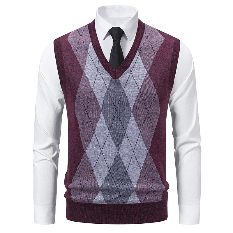 Herren Pullover mit V-Ausschnitt und klassischem Rautenmuster Krohn-e