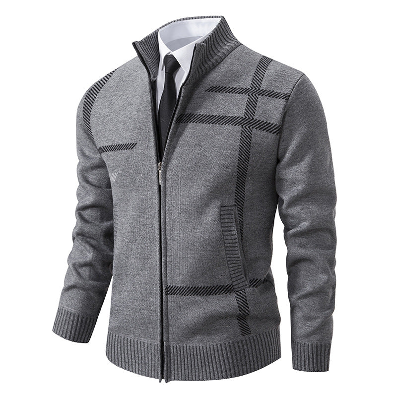 Herren Strickjacke mit graphischen Mustern und hohem Kragen Krohn-e