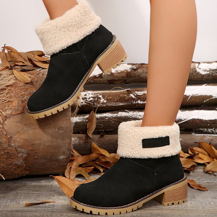 Damen warme Stiefeletten mit flauschigem Schafsfellkragen Krohn-e