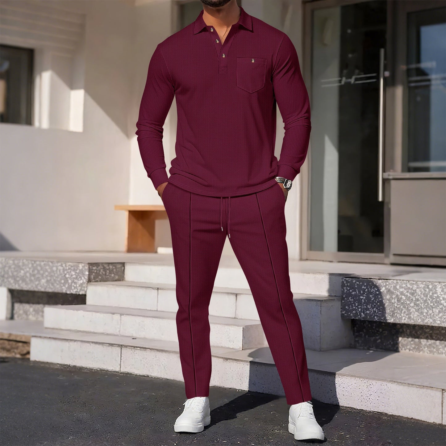 Herren eleganter Freizeitanzug mit strukturiertem Oberteil und bequemen Hosen Krohn-e