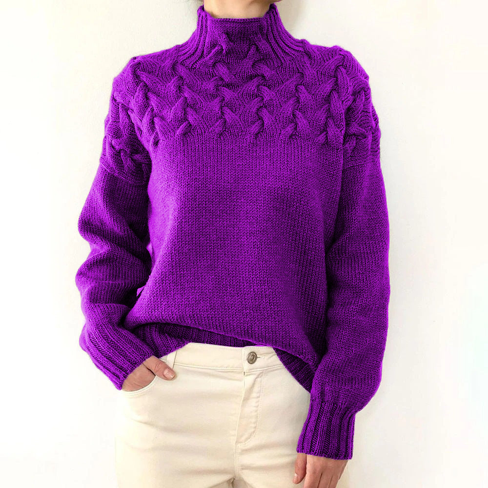 Damen Strickpullover mit hochgeschlossenem Kragen und trendigem Zopfmuster Krohn-e