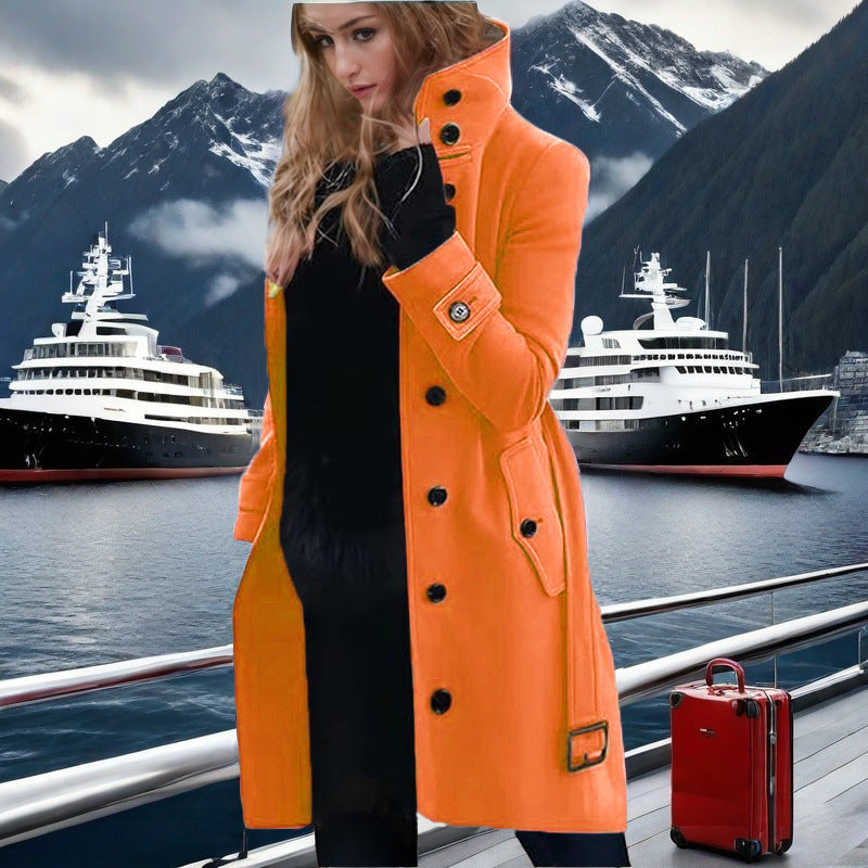 Damen eleganter Trenchcoat mit hohem Kragen und doppelter Knopfleiste Krohn-e