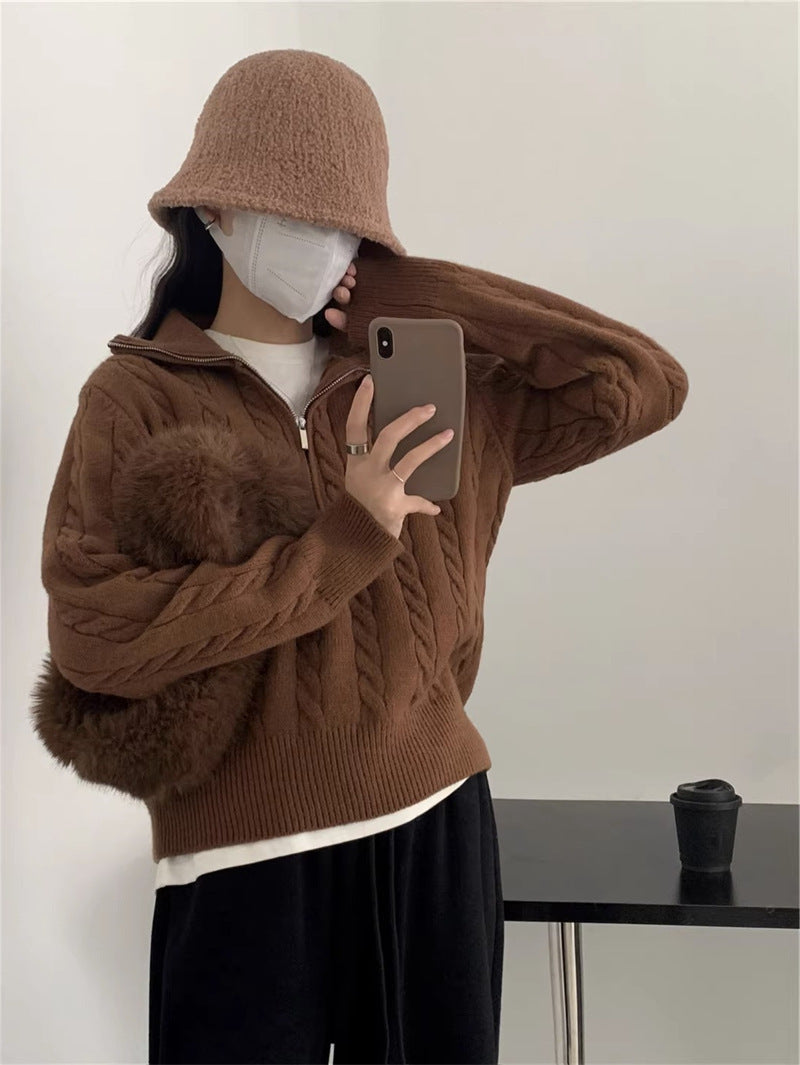 Damen kuscheliger Strickpullover mit hochschließendem Kragen und Zipper Krohn-e