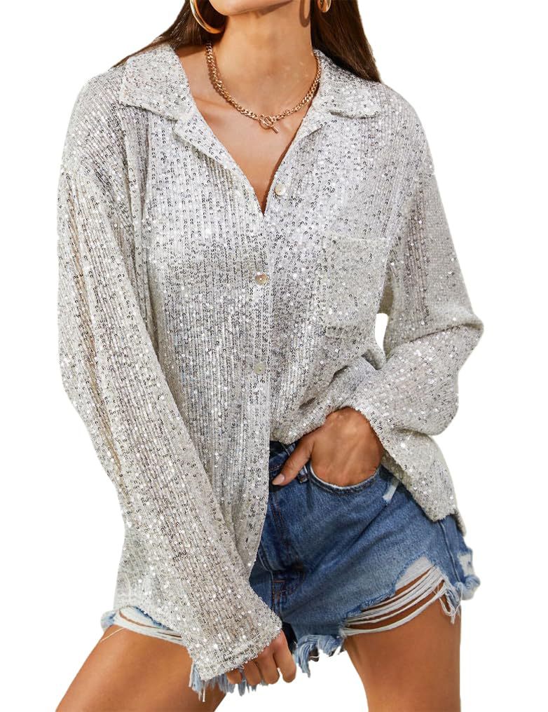 Damen Glitzernde Oversize-Bluse mit lässigem Schnitt Krohn-e