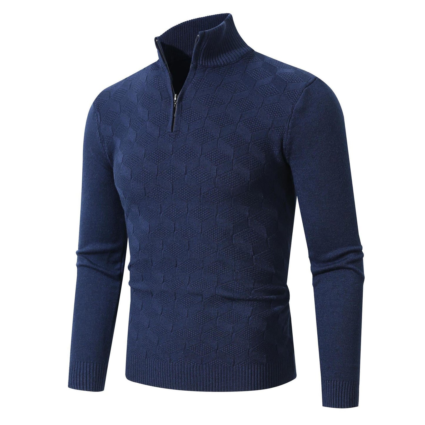 Herren lässiger Strickpullover mit halbem Reißverschluss und strukturiertem Muster Krohn-e