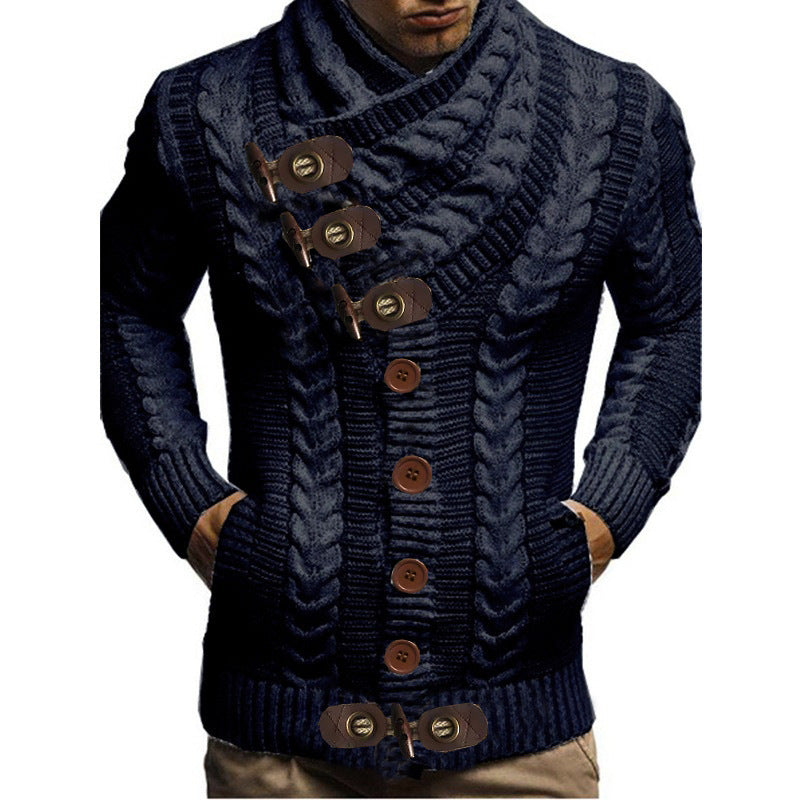Herren Grobstrickjacke mit kreativem Schalkragen und Knopfdetails Krohn-e
