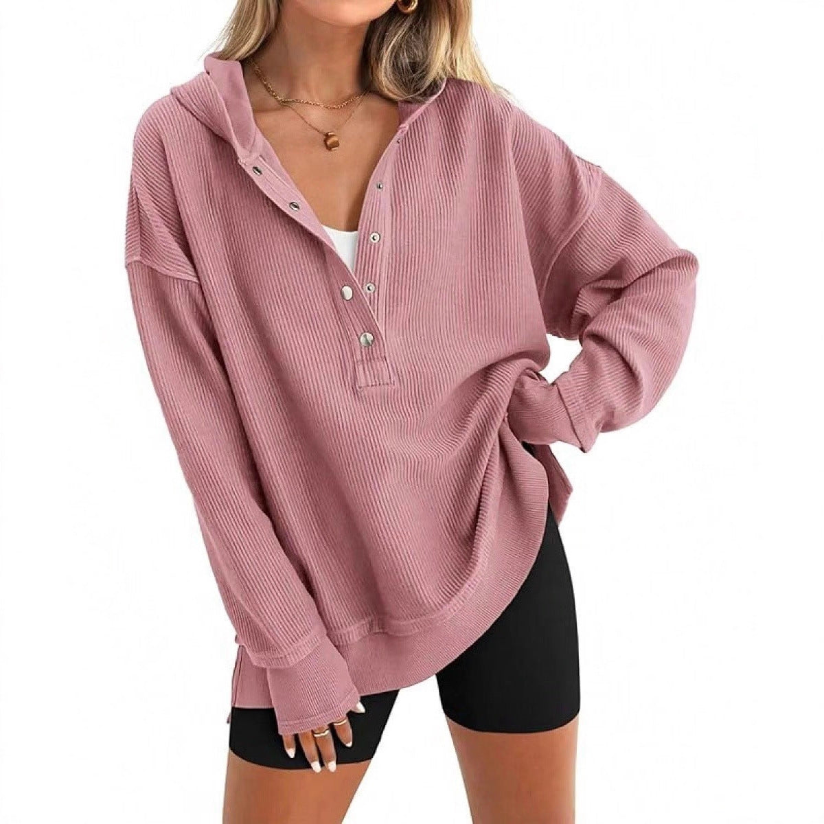 Damen Lässiger Kapuzenpullover mit Knopfdetails und überschnittenen Schultern Krohn-e