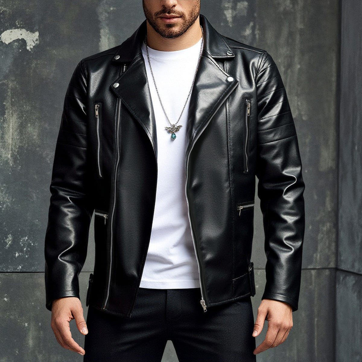Herren stilvolle Bikerjacke aus hochwertigem Kunstleder Krohn-e