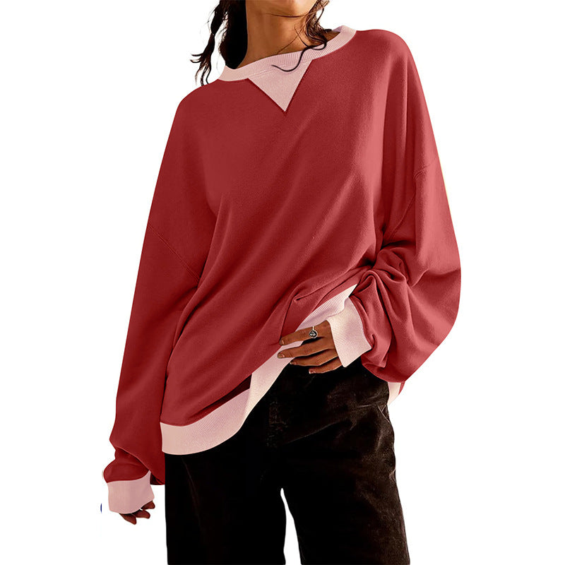 Damen lässiges Sweatshirt mit V-Ausschnitt und Kontrastbündchen Krohn-e