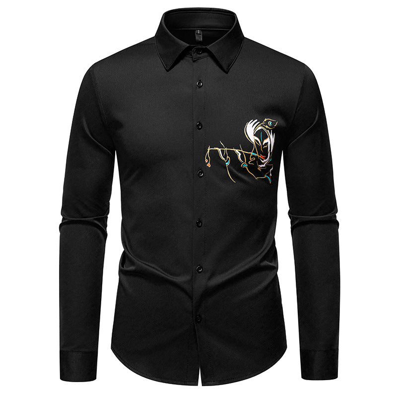 Herren Elegantes Langarmhemd mit kreativer Stickerei Krohn-e