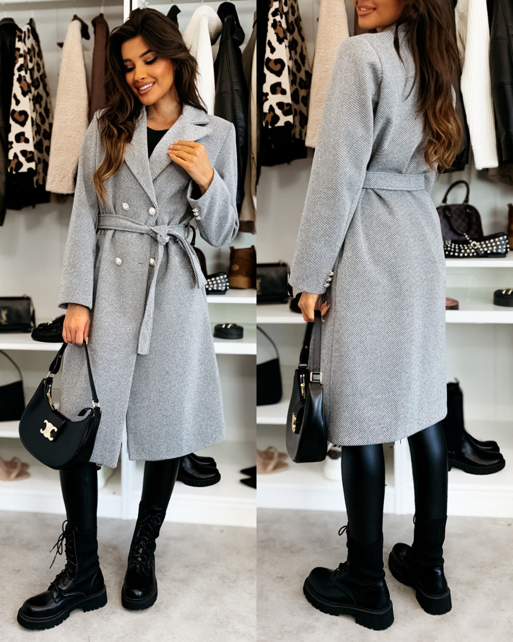 Damen Eleganter Trenchcoat mit taillierbarem Gürtel und Doppelreiher Krohn-e