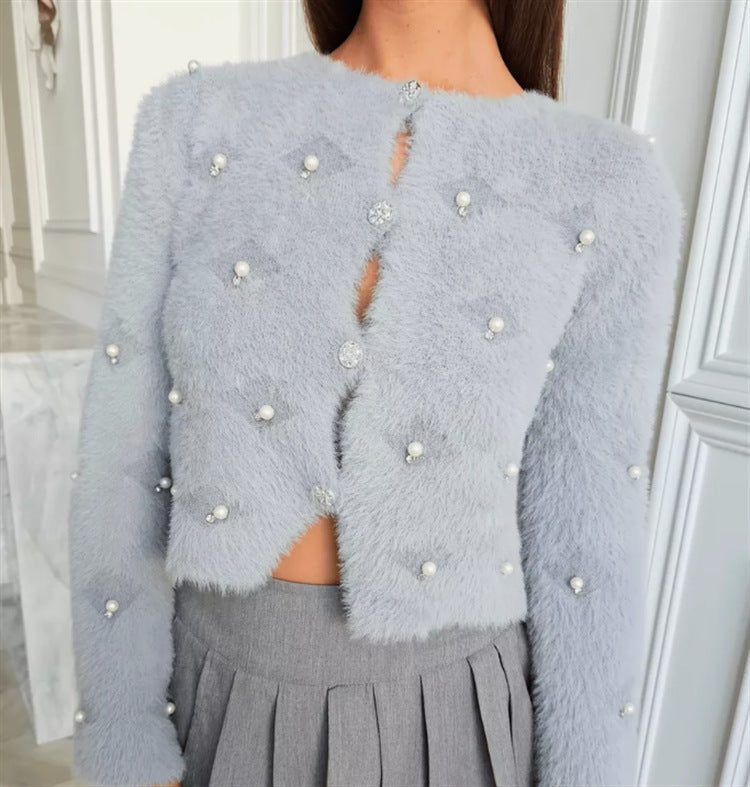 Damen Flauschige Strickjacke mit Schmuckknöpfen und elegantem Schnitt Krohn-e