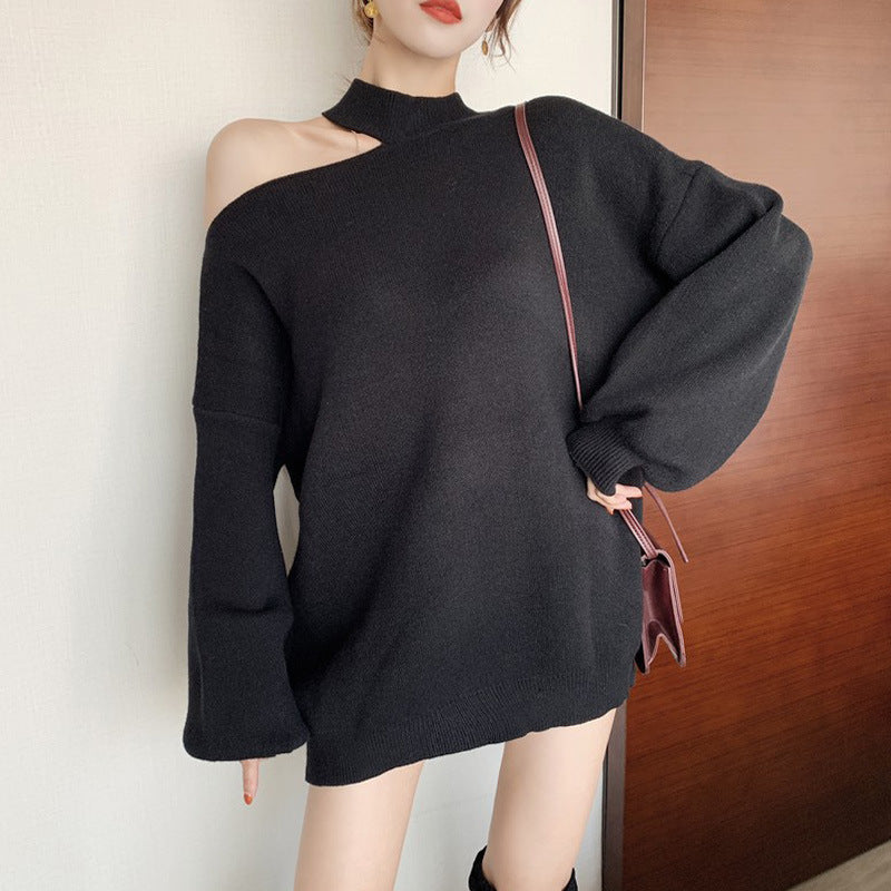 Damen modischer Oversized-Pullover mit schulterfreier Schnittführung und Rollkragen Krohn-e