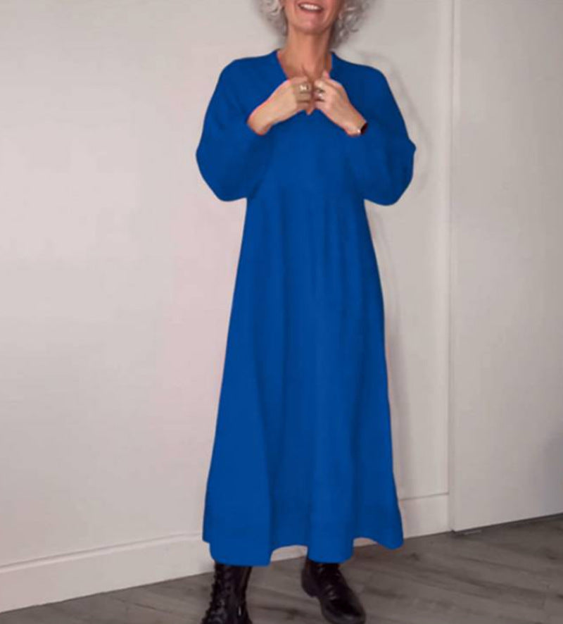Damen Maxikleid mit elegantem V-Ausschnitt und bequemen langen Ärmeln Krohn-e