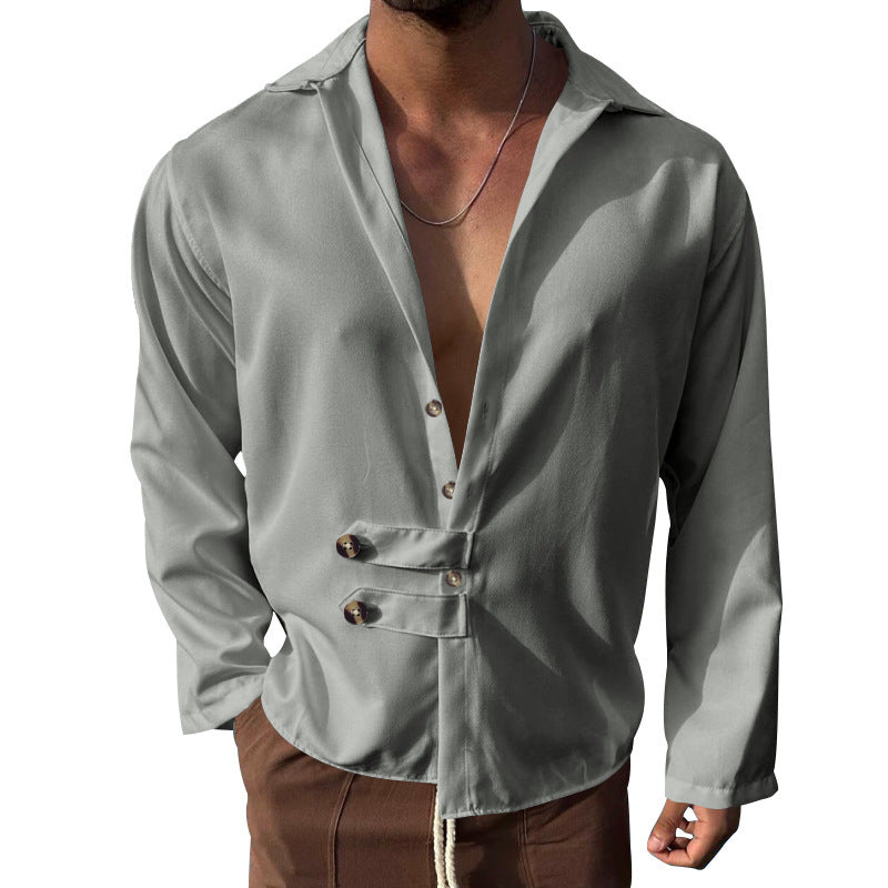Herren Elegantes Hemd mit innovativem Knopfdesign und tiefem V-Ausschnitt Krohn-e