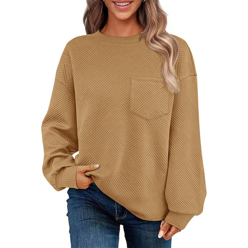 Damen lässiger Pullover mit strukturiertem Muster und praktischer Brusttasche Krohn-e