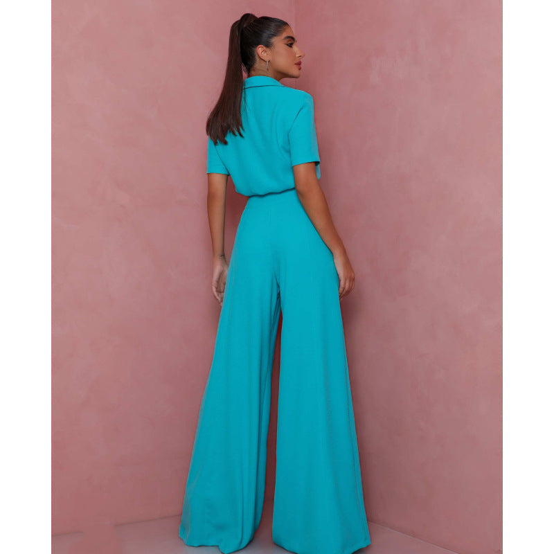 Damen Elegantes Kurzarm-Blusen und Palazzo-Hosen-Ensemble Krohn-e
