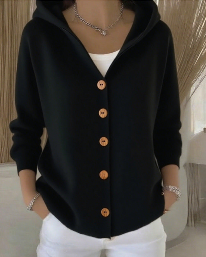 Damen Kapuzenstrickjacke mit praktischen Knopfdetails und lässigem Schnitt Krohn-e