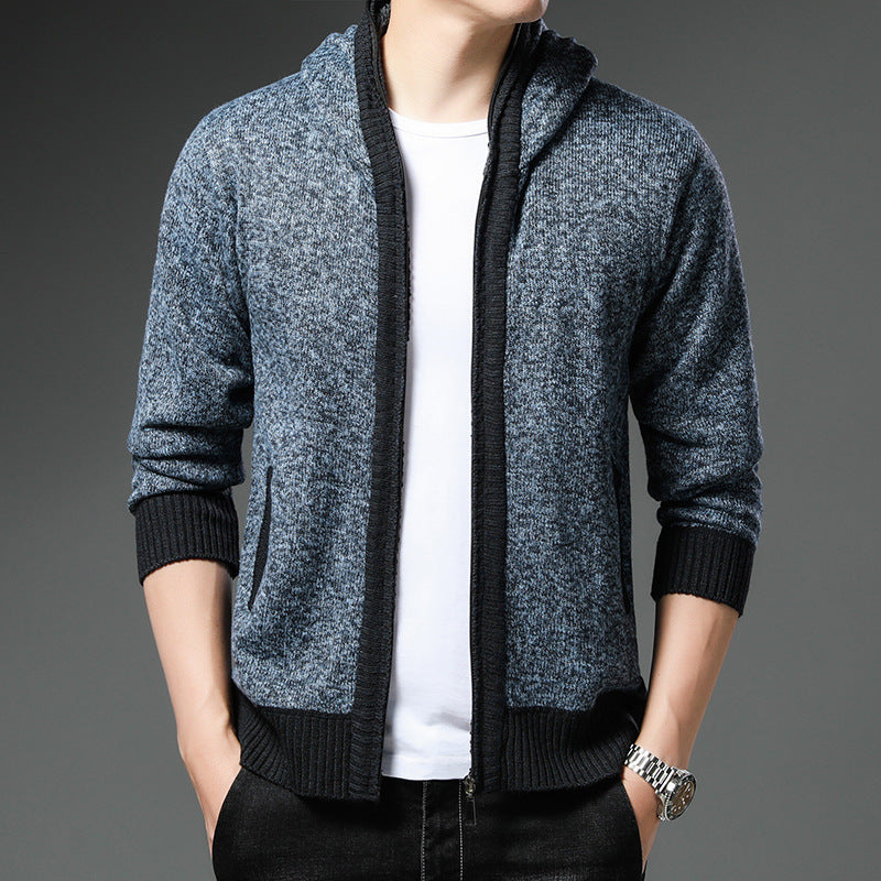 Herren Moderne Strickjacke mit Kapuze und schwarz-weißen Akzenten Krohn-e