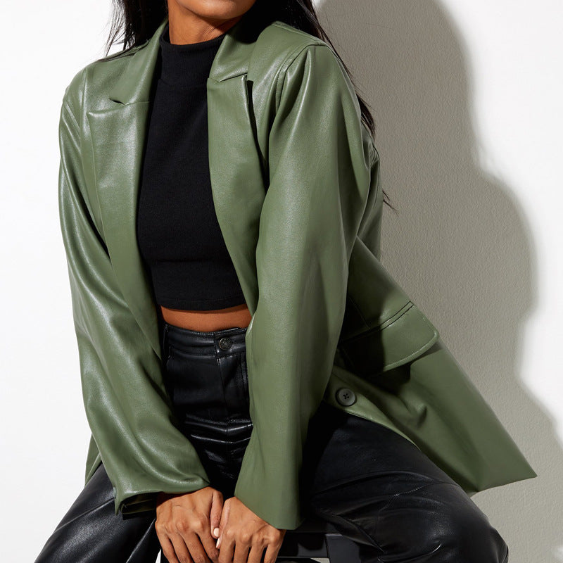 Damen Oversized Kunstleder Blazer Krohn-e