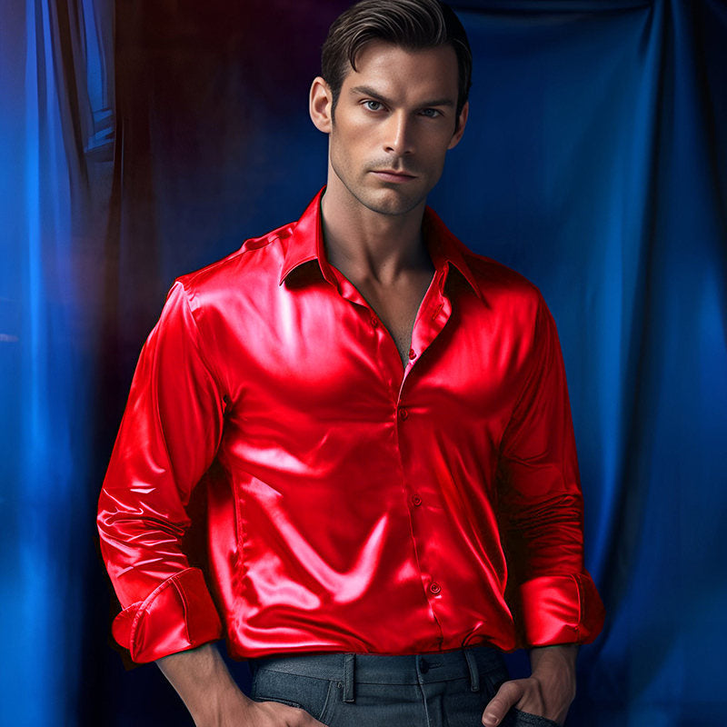 Herren Hemd aus glänzendem Satin mit modernem Kragen Krohn-e