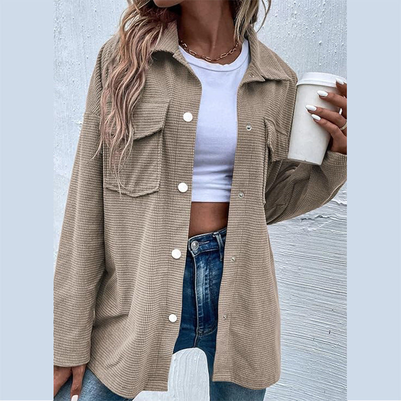 Damen Bequeme Waffel-Design Bluse mit Taschen Krohn-e