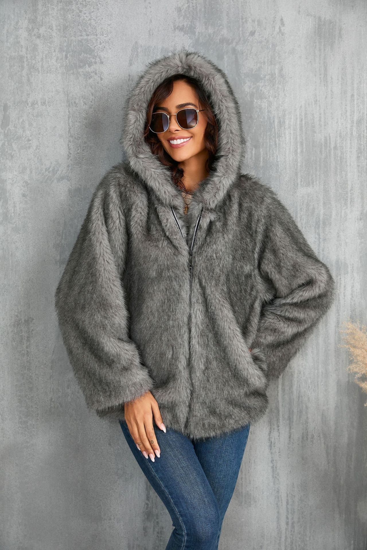 Damen kuschelige Kapuzenjacke Krohn-e