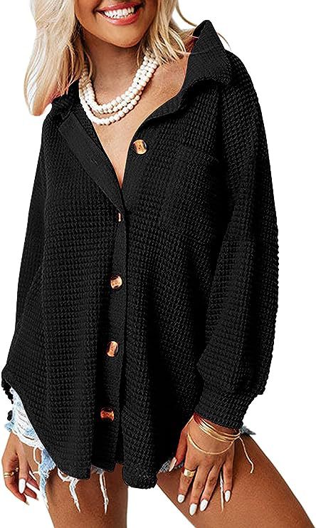 Damen lässige Waffle-Hemdenjacke mit Knopfverschluss Krohn-e