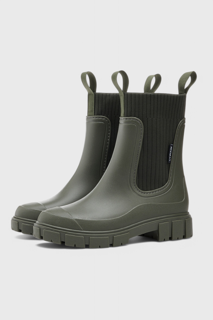 KROHN-E Damen Chelsea-Boots Wasserdicht Schwarz Leder Stiefelette