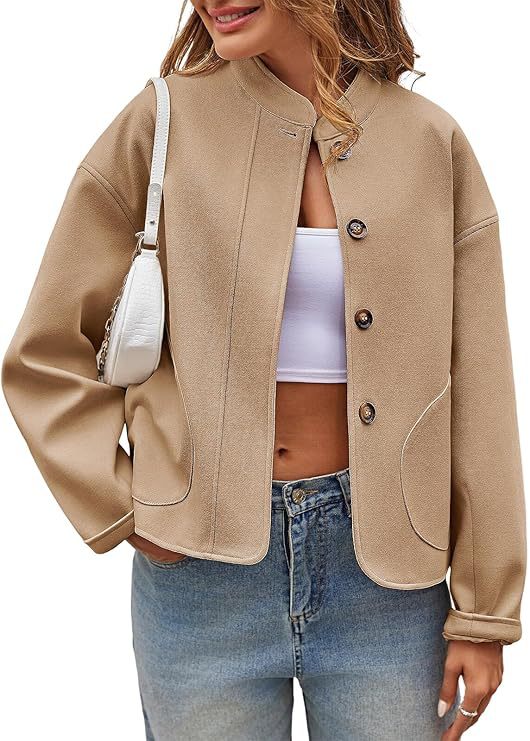 Damen modische Oversized-Jacke mit Knöpfen und seitlichen Taschen Krohn-e