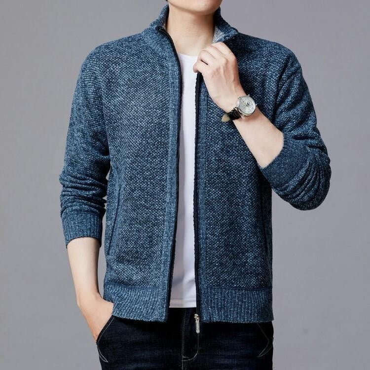 Herren Strickjacke mit modernem Zipper und hohen Kragen Krohn-e