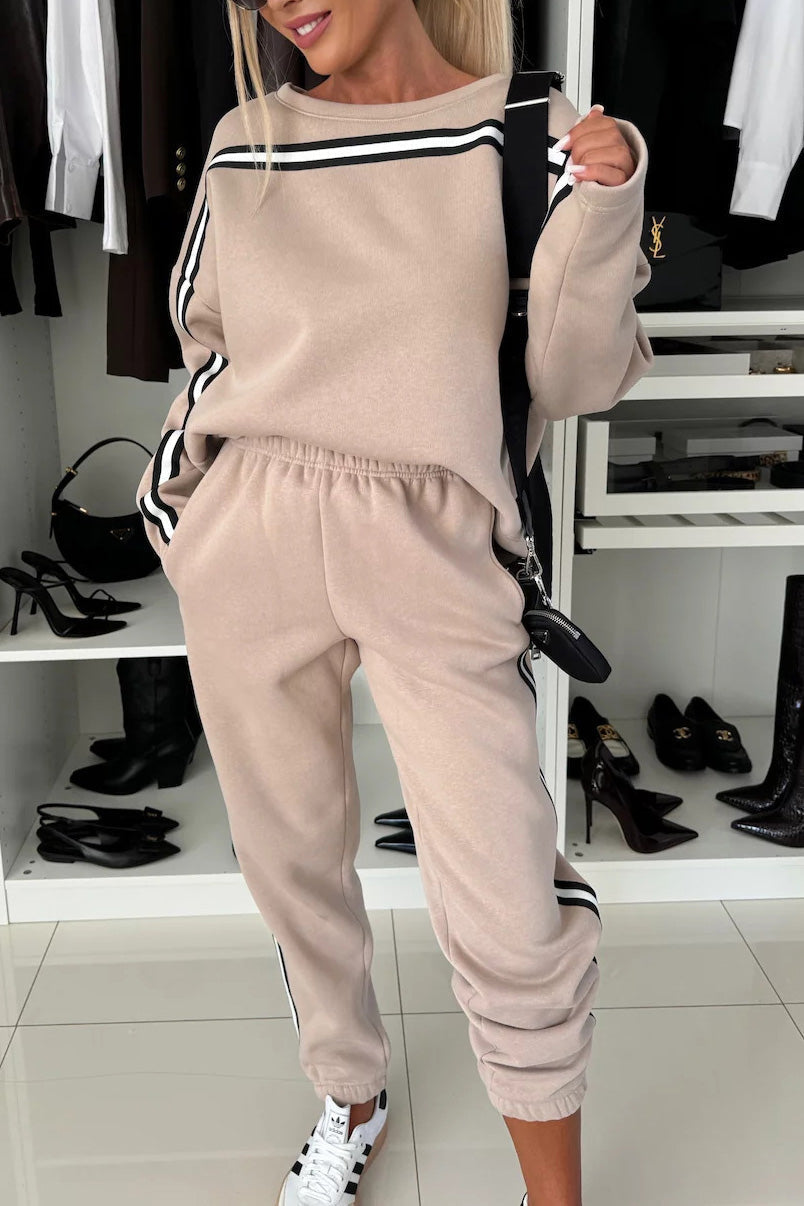 Krohn-e | Vibes Langarm Sweatshirt und Elastische Hose Zweiteiler Satz