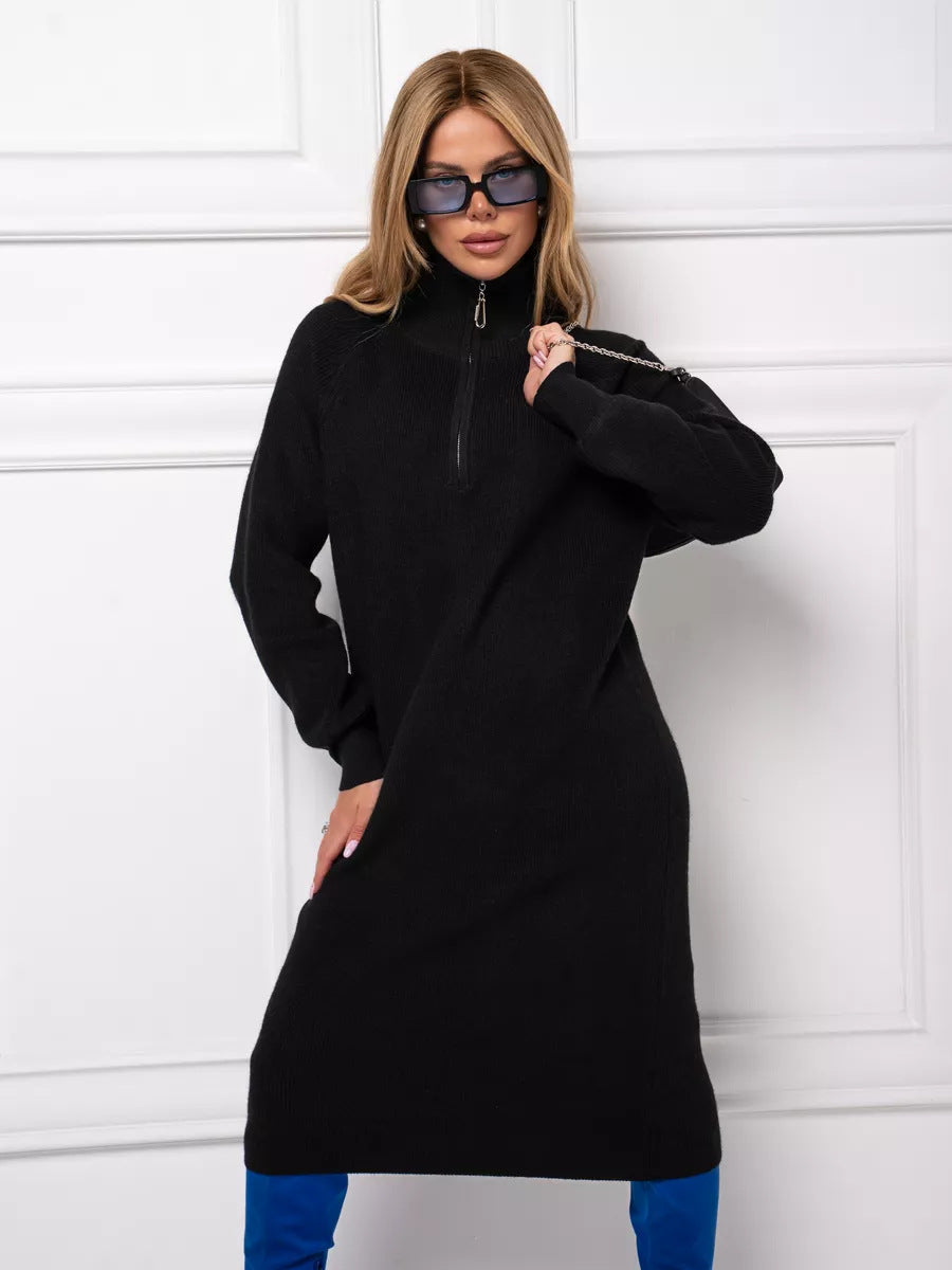 Damen Strickkleid mit Stehkragen und durchgehendem Reißverschluss Krohn-e
