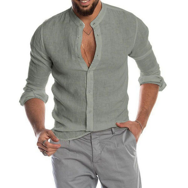 Herren Leinenhemd mit modernem Henley-Ausschnitt und Struktur Krohn-e