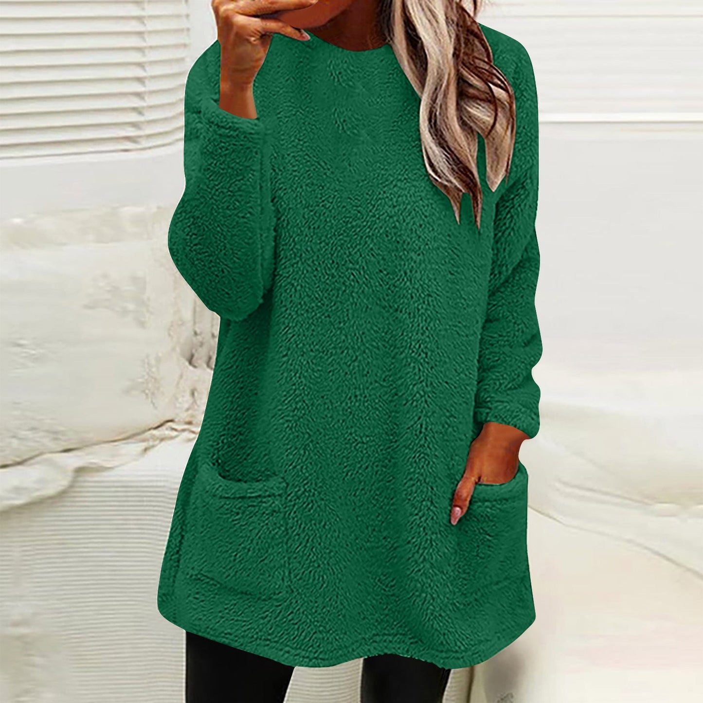 Damen Kuscheliger Fleece-Pullover mit praktischen Taschen und weitem Schnitt Krohn-e