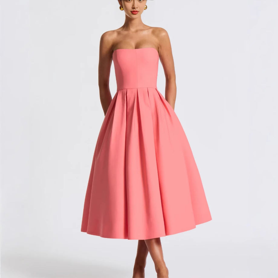 Damen Elegantes Midi-Kleid mit schwingendem Rock und raffiniertem Bandeau-Ausschnitt Krohn-e