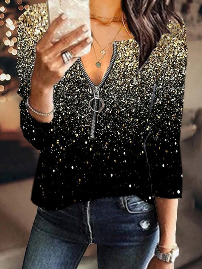 Fudus: Cooles bedrucktes Langarm-Shirt mit Reißverschluss