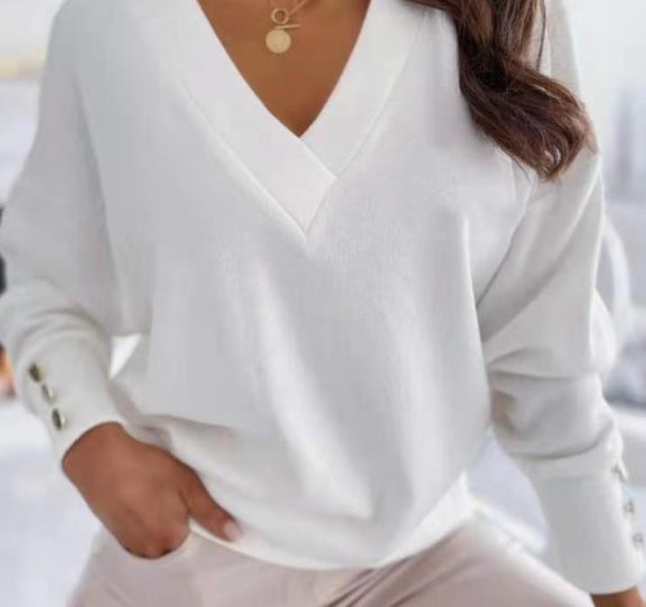 Damen lässiger V-Ausschnitt Pullover mit weiten Ärmeln und weichem Stoff Krohn-e