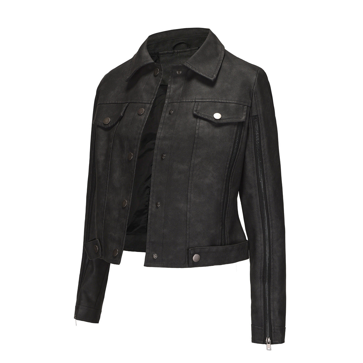 Damen modische Shortjacke aus Kunstleder mit Reißverschlussdetails Krohn-e