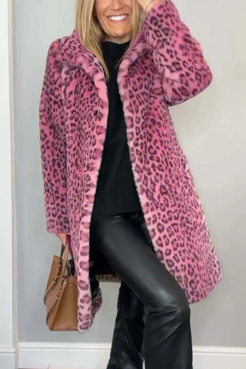Krohn-e | Mantel - Kunstpelz - Oversized Fit - Reverskragen - Leopardenprint