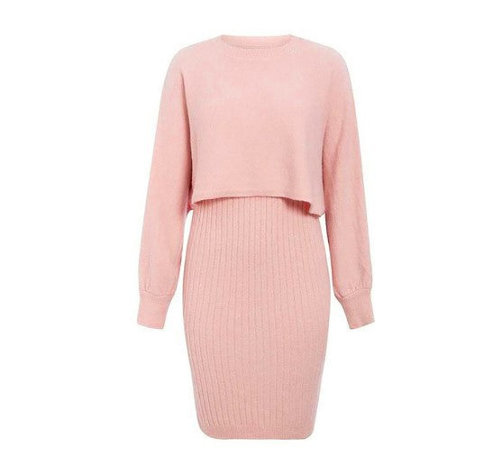 Damen Strickkleid mit kurzem Oberteil und Rippenstruktur Krohn-e