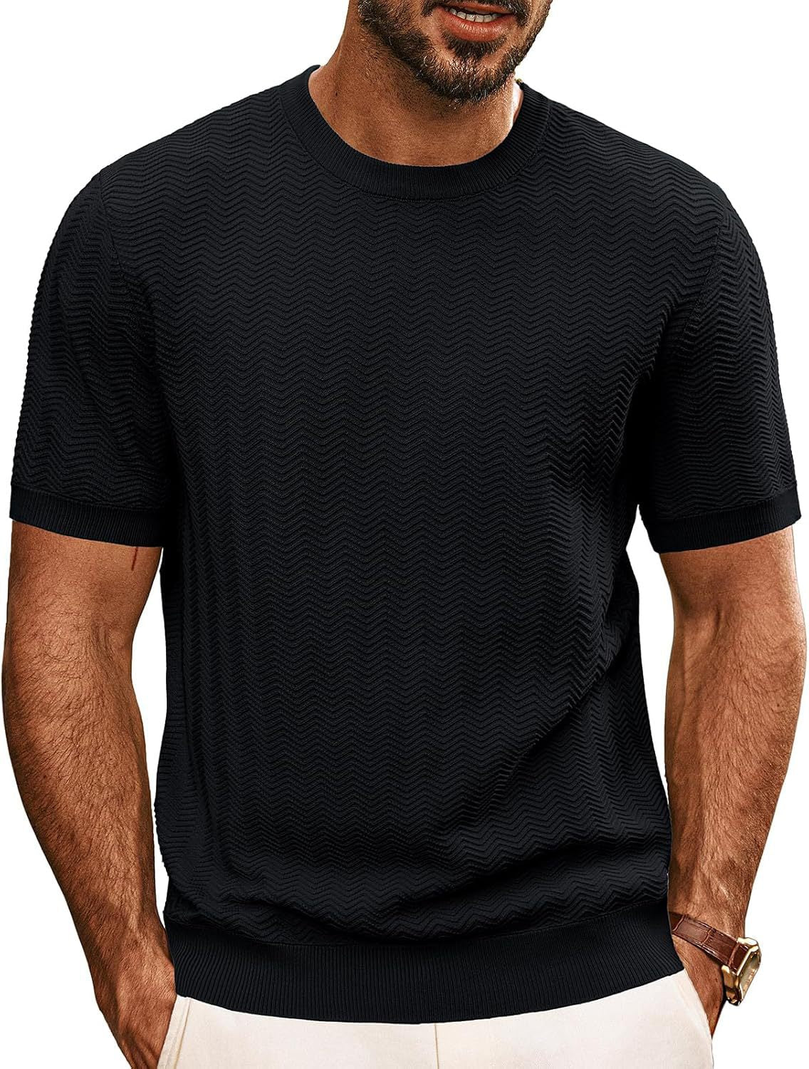 Herren strukturiertes Rundhals T-Shirt Krohn-e
