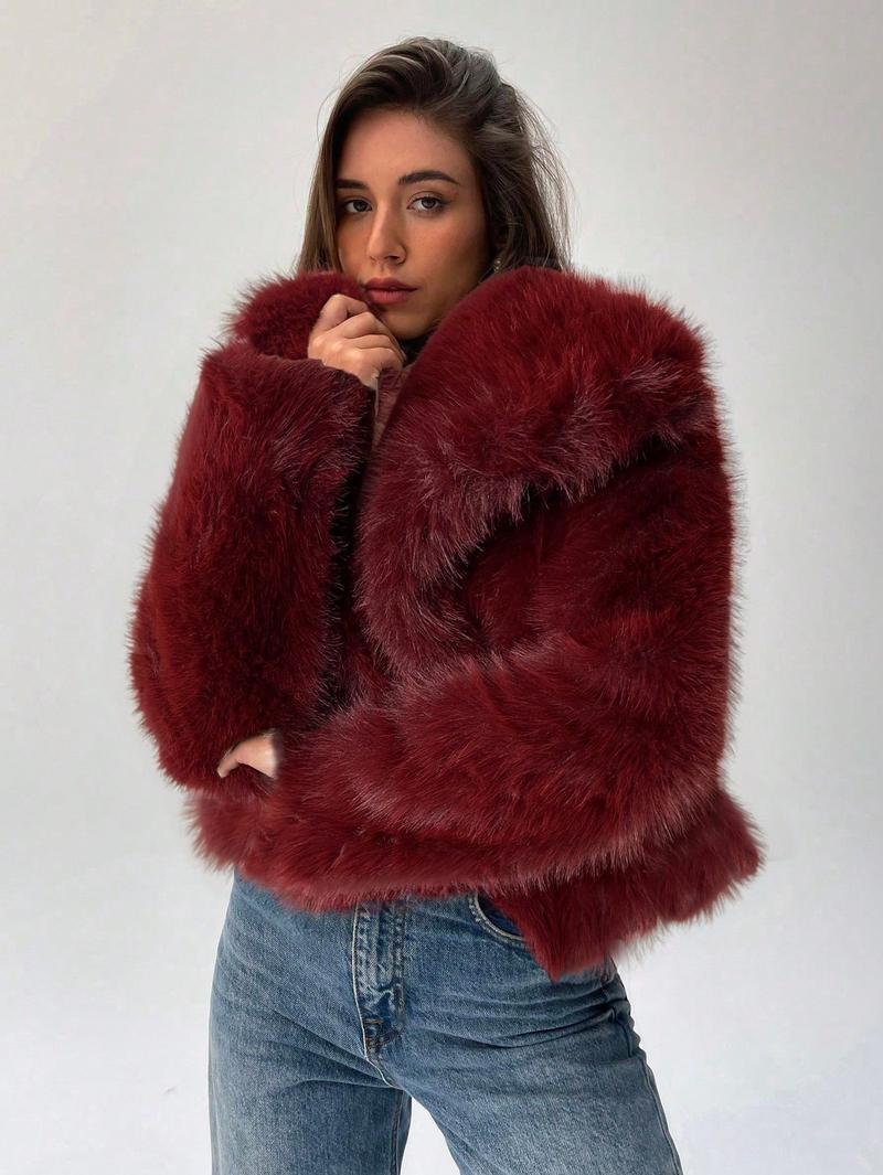 Damen Modischer Kunstpelz-Cropped-Jacke mit voluminösen Ärmeln Krohn-e