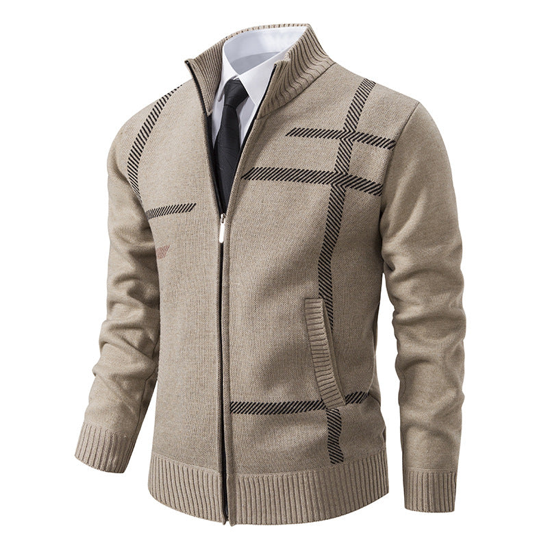 Herren Strickjacke mit graphischen Mustern und hohem Kragen Krohn-e
