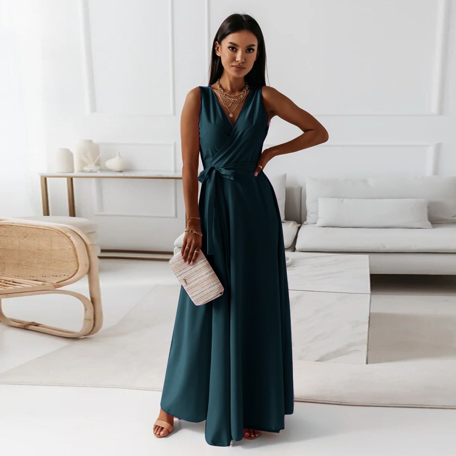 Damen elegantes Wickelkleid mit Taillengürtel Krohn-e