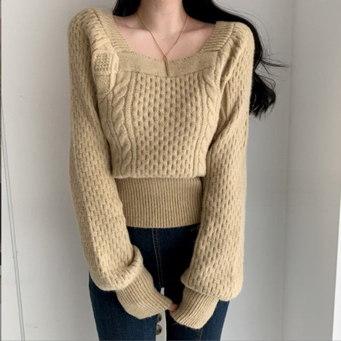 Damen Grobstrickpullover mit modernen Zopfdetails und quadratischem Ausschnitt Krohn-e